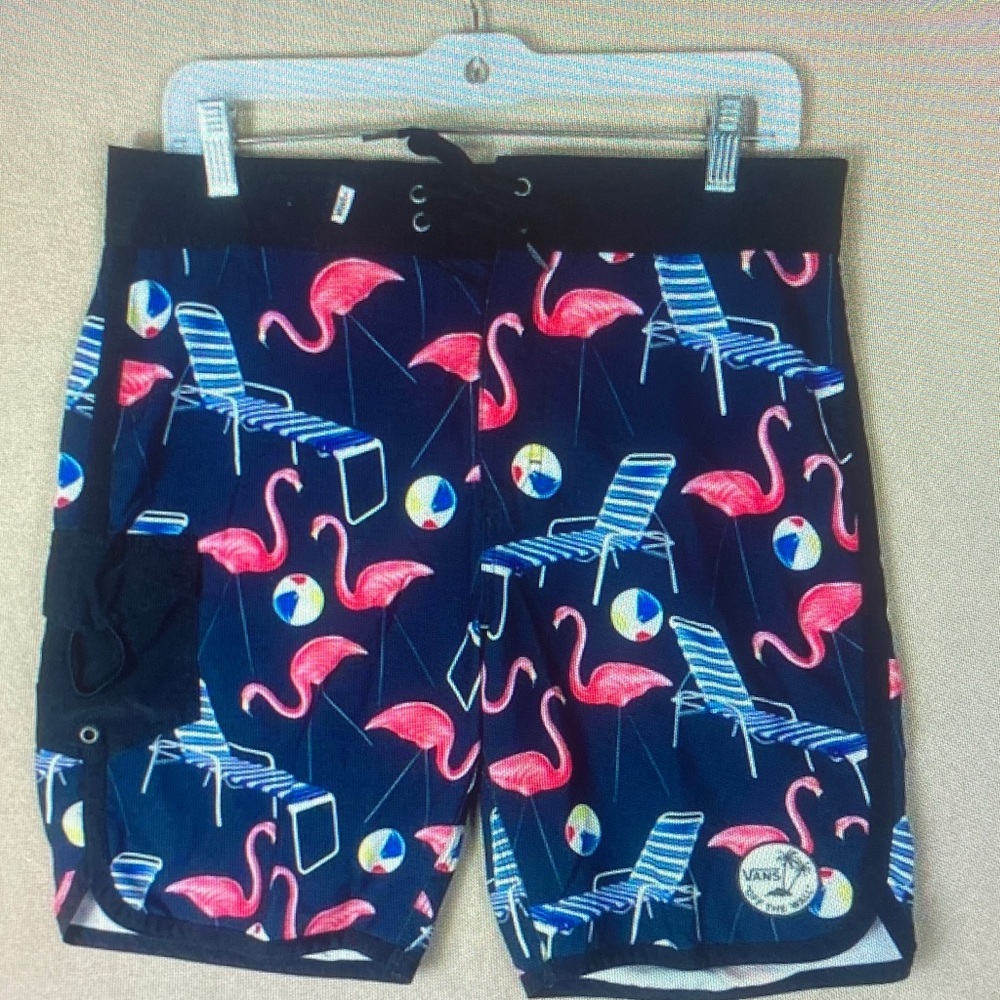 Vans Flamingo and Beach Chair Swim Trunks - Navy and Pink